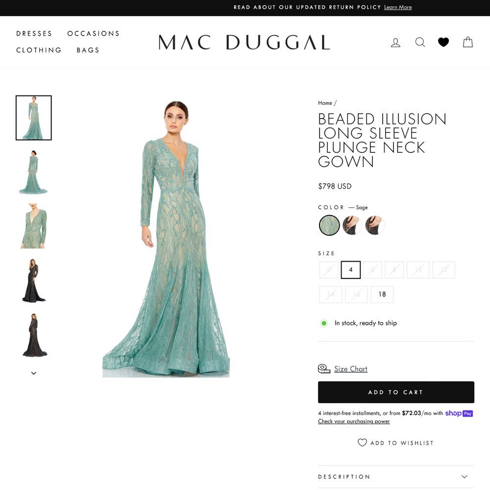 NWT Mac Duggal [ 12 ] 79291 Beaded Lace Long Sleeve Plunge Neck Gown Sage‎ green - Picture 3 of 15